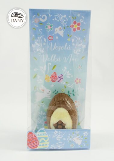 Čokoládové vajíčko z mliečnej a bielej čokolády s cereálnymi guličkami z mliečnej čokolády - malé