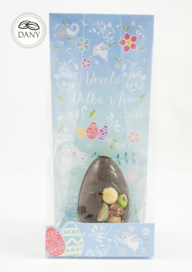 Čokoládové vajíčko z tmavej čokolády s pistáciami, pekanovými a lieskovými orechmi - malé