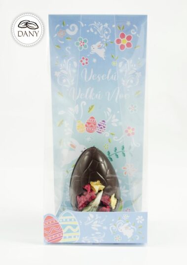 Čokoládové vajíčko z tmavej čokolády s mangom, malinami a kiwi - malé