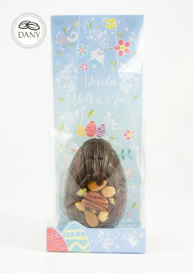 Čokoládové vajíčko z tmavej čokolády s pistáciami, mandľami, lieskovými a pekanovými orechmi - veľké