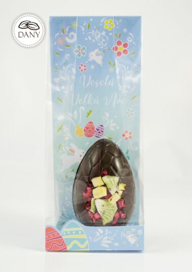 Čokoládové vajíčko z tmavej čokolády s malinami, mangom a kiwi - veľké