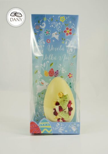 Čokoládové vajíčko z bielej čokolády s malinami, mangom a kiwi - veľké