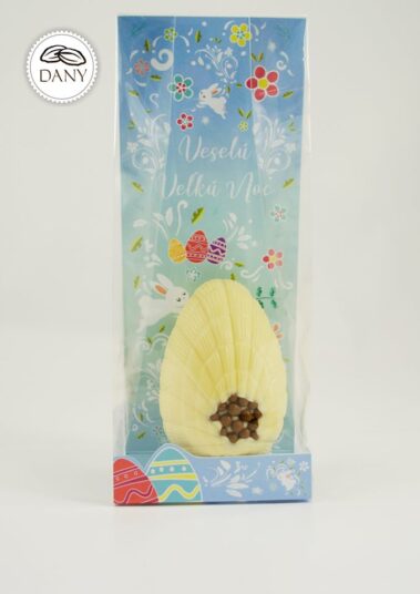 Čokoládové vajíčko z bielej čokolády s cereálnymi guličkami z mliečnej čokolády - veľké