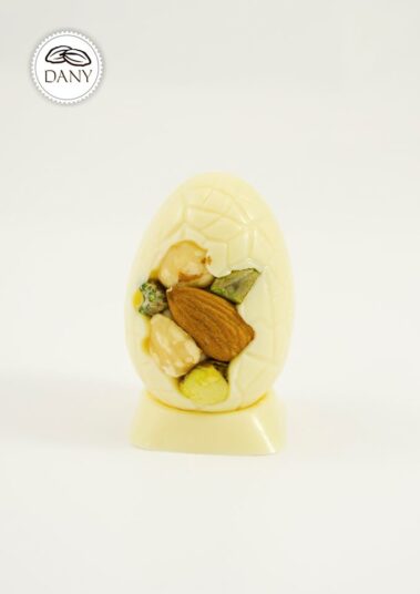 Čokoládové vajíčko z bielej čokolády s mandľami, pistáciami a lieskovcami - malé